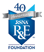RSNA R&E Foundation 40th anniversary logo in blue on white background with silver banner sized to 300x350